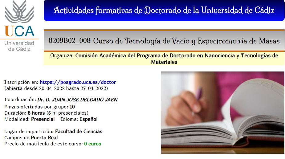“Course of Vacuum Technology and Mass Spectrometry” Doctoral School
